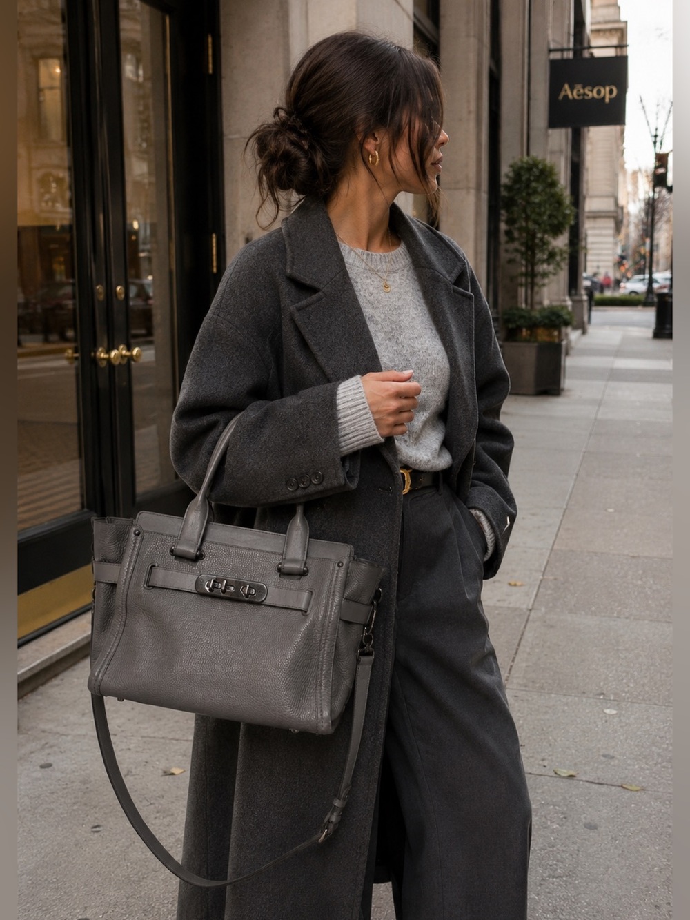 Coach Swagger 27 Pebbled Leather Satchel | Dark Gray Style 34408